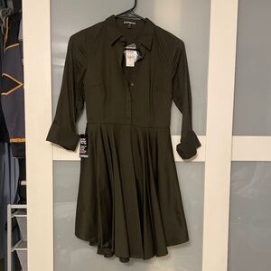 Fit and Flare Dark Green Shirt Dress